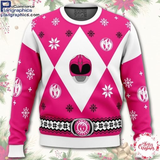 mighty morphin power rangers pink ugly christmas sweater SuppZ