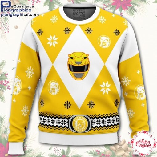 mighty morphin power rangers yellow ugly christmas sweater TLcla