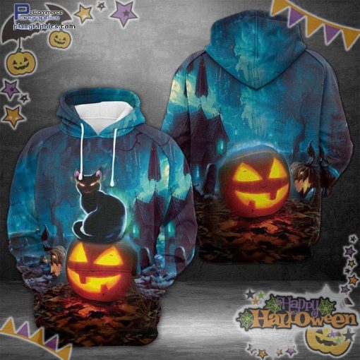 mystic black cat pumpkin halloween blue hoodie 3yZ2U
