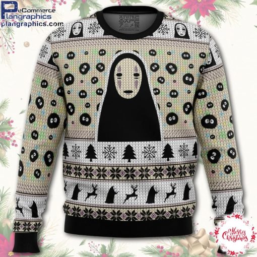 no face and soot sprites spirited away studio ghibli ugly christmas sweater YfT4h