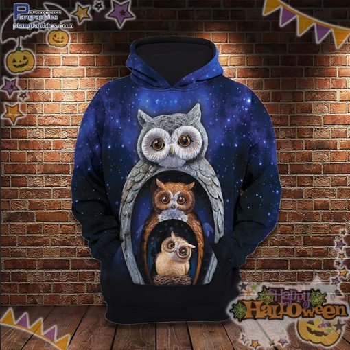 owl family at midnight halloween blue galaxy hoodie AqbIN