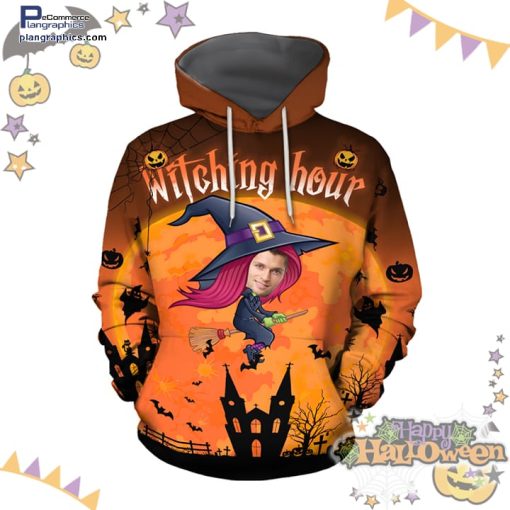 personalized witch moon watching hour halloween orange custom image hoodie tjtuO