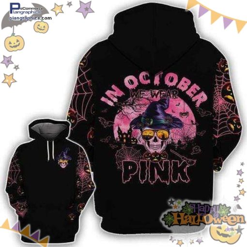 pinky moon skull witch in october we wear pink halloween black hoodie 9OS60