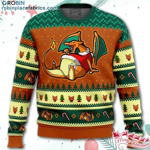 pokemon eating candy cane charizard ugly christmas sweater lsoKc