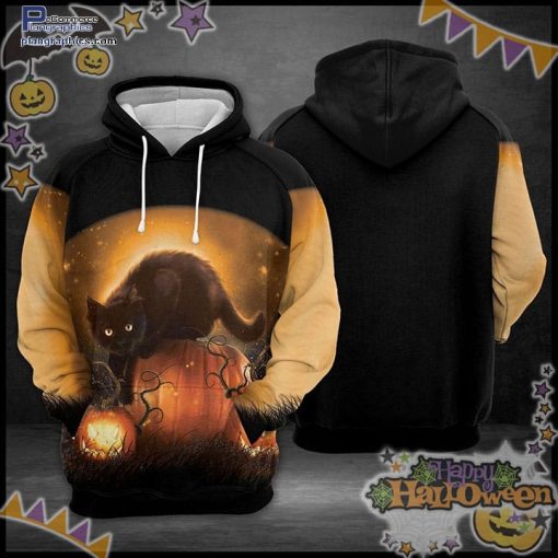 pumpkin black cat halloween black yellow hoodie Nzd7x