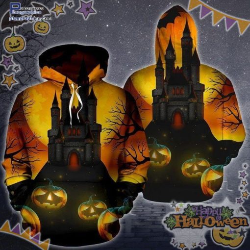 pumpkin castle moon halloween black yellow hoodie DS8mM