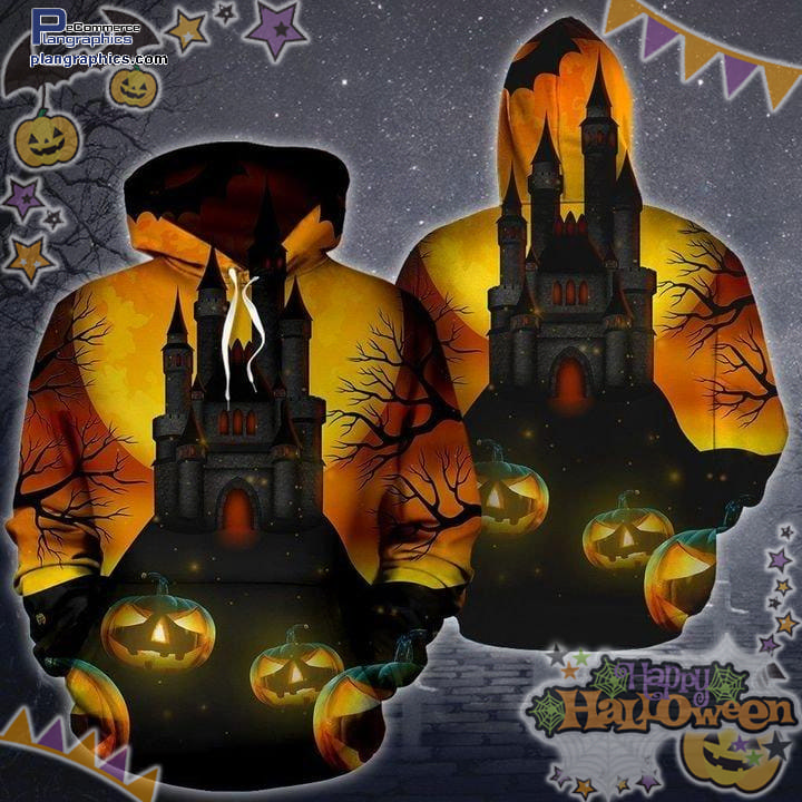 Pumpkin Castle Moon Halloween Black3D All-Over Print Unisex Hoodie