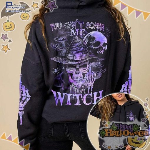 purple skull you cant scare me im a witch halloween black hoodie NPVcP