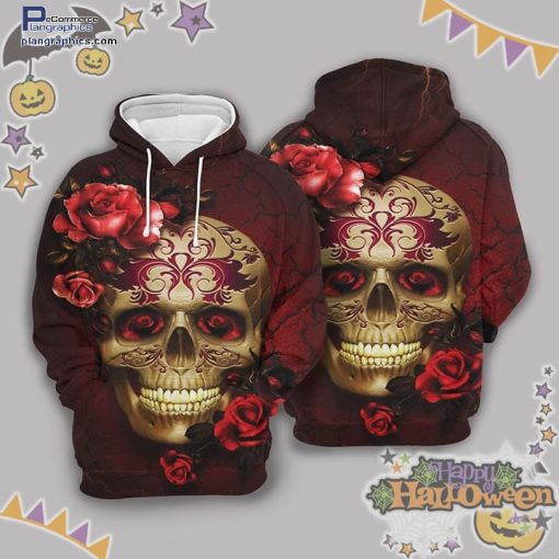 roses skull halloween dark red hoodie K9DEr