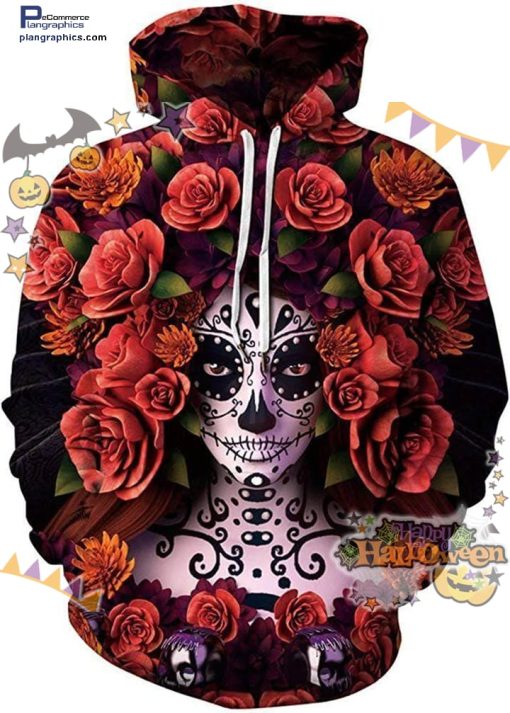 roses sugar skull halloween colorful hoodie t1gMx