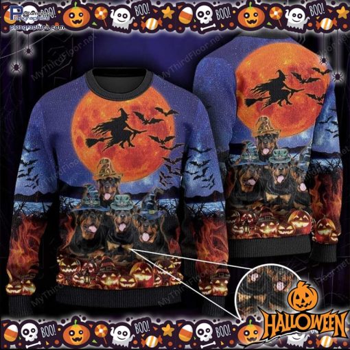 rottweiler dog lovers halloween moon ugly sweater 18 SrAWg