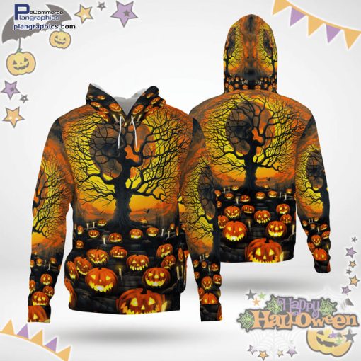 scary full moon night pumpkin yard spooky halloween black yellow hoodie wn6Fm