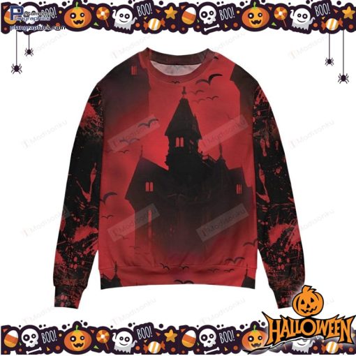 scary vampire castle halloween ugly sweater 78 gDtI5