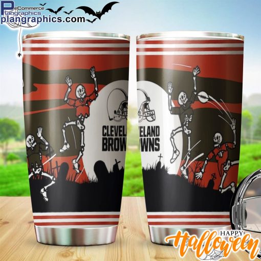 skellington cleveland browns halloween stainless steel tumbler BLcmB