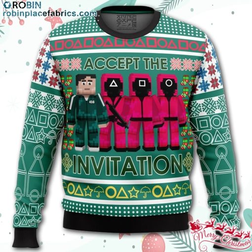 squid game invitation ugly christmas sweater EKkZA