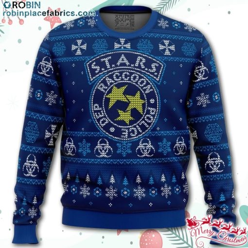stars racoon city police resident evil ugly christmas sweater p25cm