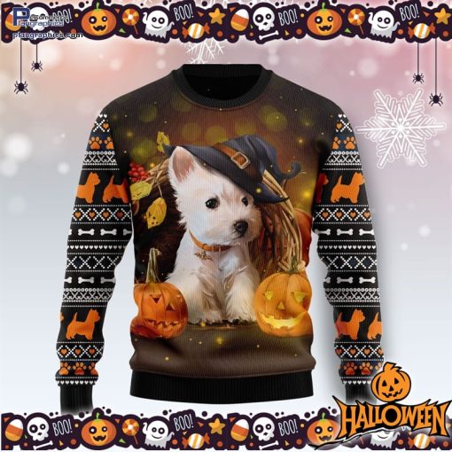 west highland white terrier pumpkin halloween ugly sweater 84 ketsU