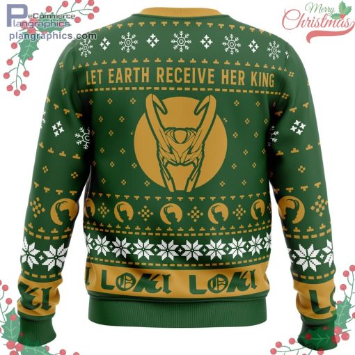let earth receive her king loki marvel ugly christmas sweater 681 oMjqV