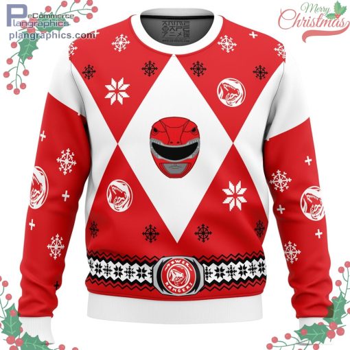 mighty morphin power rangers red ugly christmas sweater 85 5z0Ex