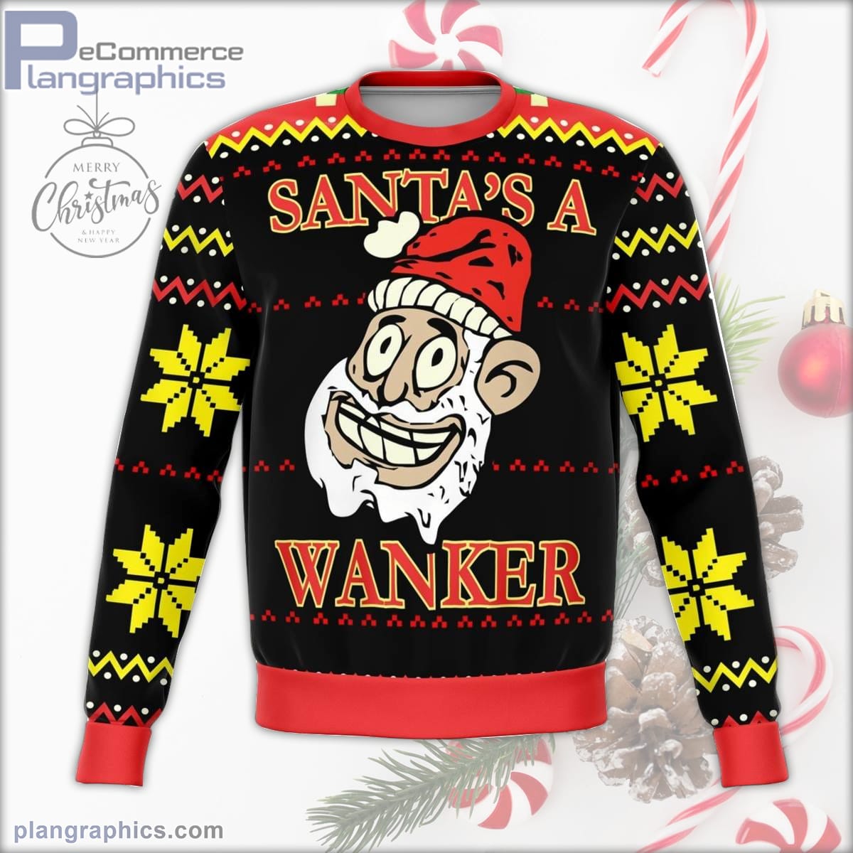 Santa's A Wanker Funny Ugly Christmas Sweater