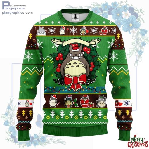 totoro ghibli noel ugly christmas sweater green 61 iah11