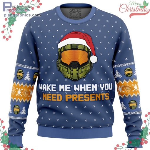wake me when you need presents halo ugly christmas sweater 14 KyaG2