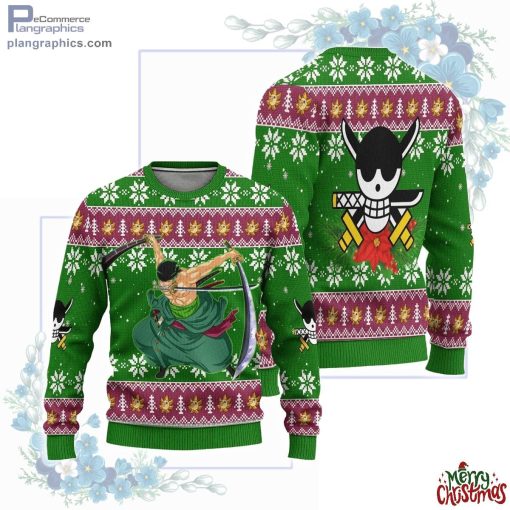 zoro one piece anime ugly christmas sweater 415 Nsv9g