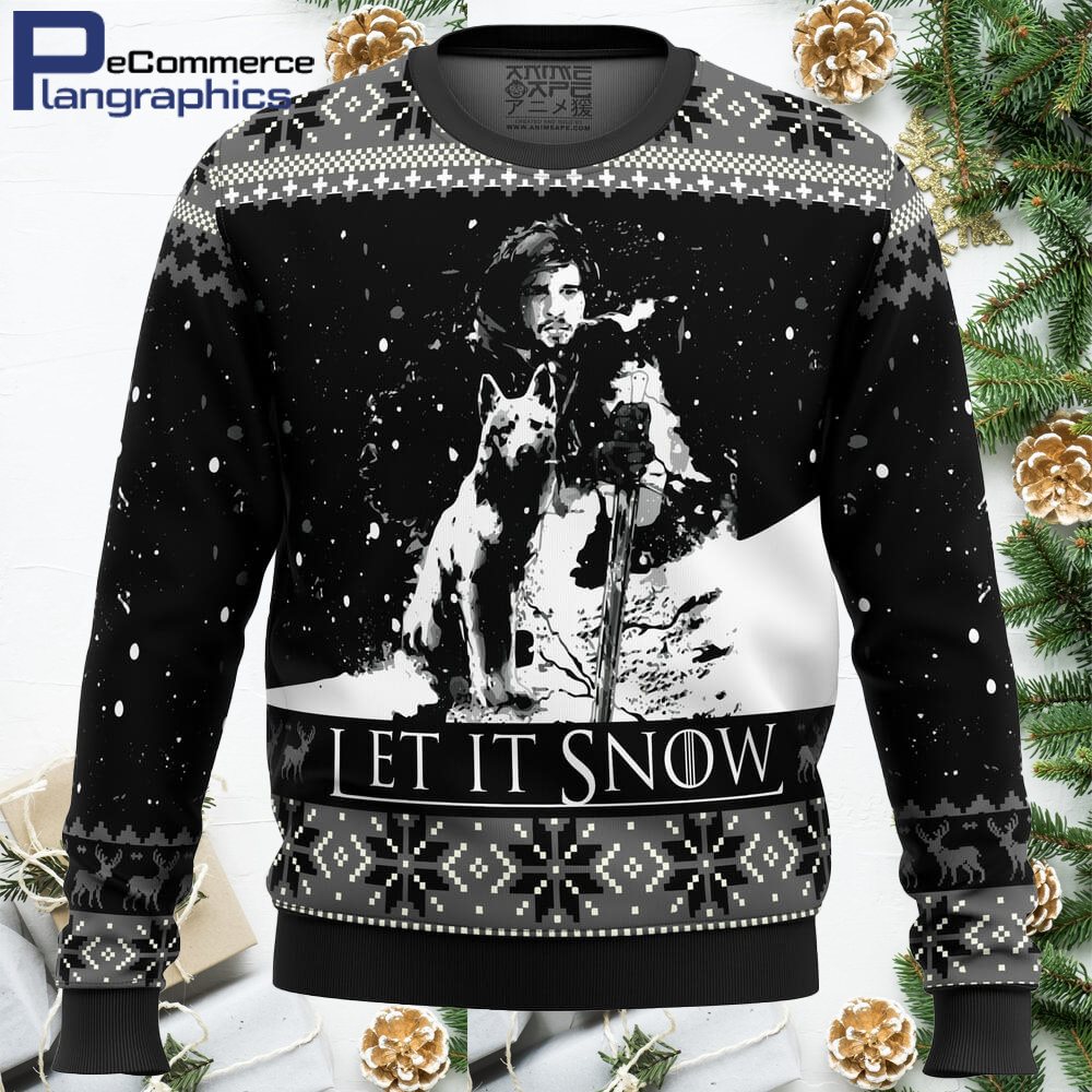 Game Of Thrones Let It Snow Black And White All Over Print Ugly Christmas Sweater