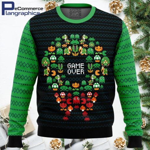 game over nintendo all over print ugly christmas sweater 1 ttgk0l