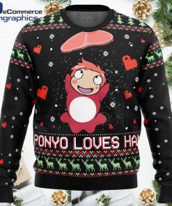 ghibli ponyo loves ham all over print ugly christmas sweater 1 m5umea