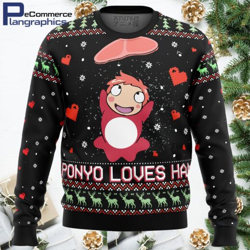 ghibli ponyo loves ham all over print ugly christmas sweater 1 m5umea