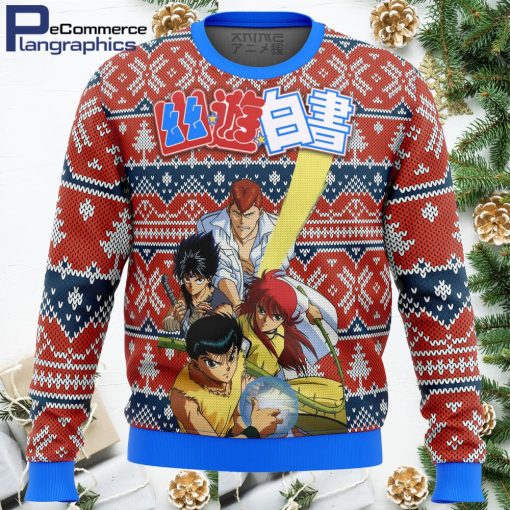 ghost fighter yu yu hakusho chibis all over print ugly christmas sweater 1 v8b2at