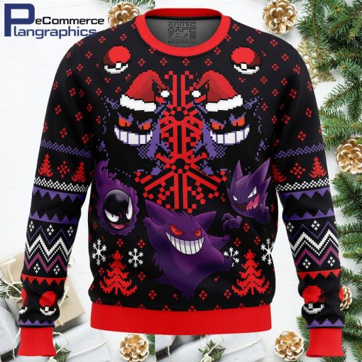 ghosts gengar ghastly pokemon ugly christmas sweater 1 pcqrrg