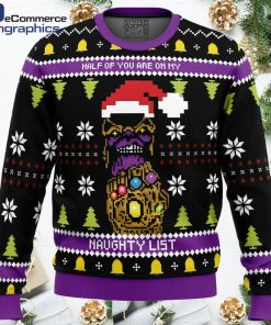half of you are on my naughty list thanos all over print ugly christmas sweater 1 sspfka