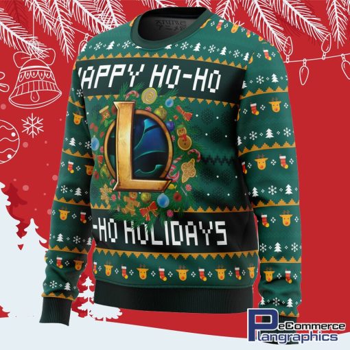 happy ho ho ho holidays league of legends ugly christmas sweater 2 abvajq
