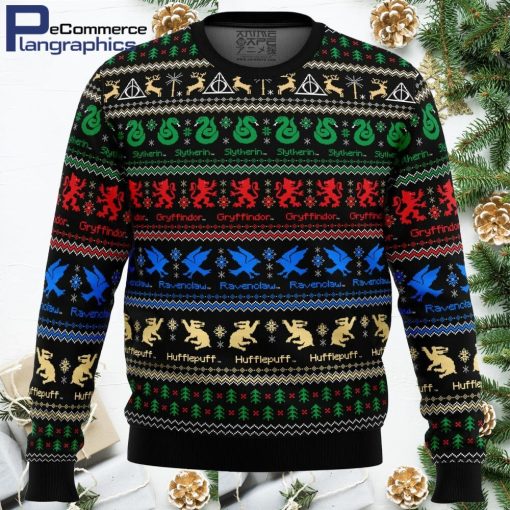 harry potter hogwarts houses all over print ugly christmas sweater 1 q6idxt