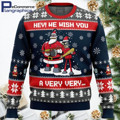 hey we wish you a futurama all over print ugly christmas sweater 1 dpyoiz