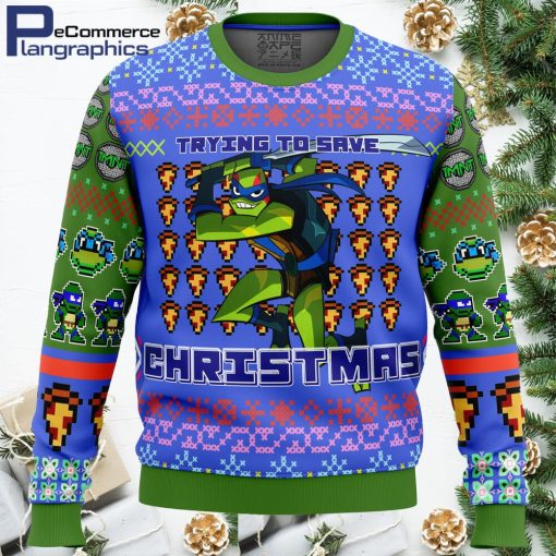 leonardo rise of the teenage mutant ninja turtles all over print ugly christmas sweater 1 nb0gpv