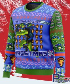 leonardo rise of the teenage mutant ninja turtles all over print ugly christmas sweater 2 dxhvaa