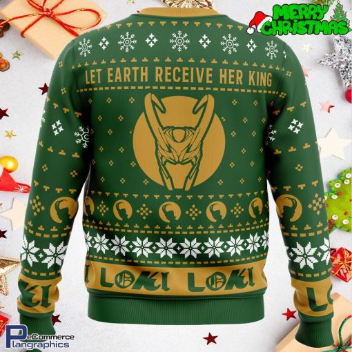 let earth receive her king loki marvel ugly christmas sweater 3 zw4c2e