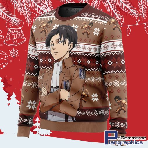 levi ackerman attack on titan all over print ugly christmas sweater 2 bocut2