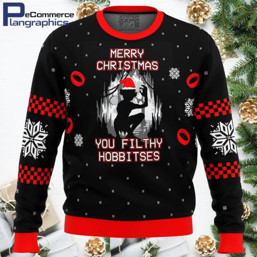 lord of the rings filthy hobitses all over print ugly christmas sweater 1 ajvwvb