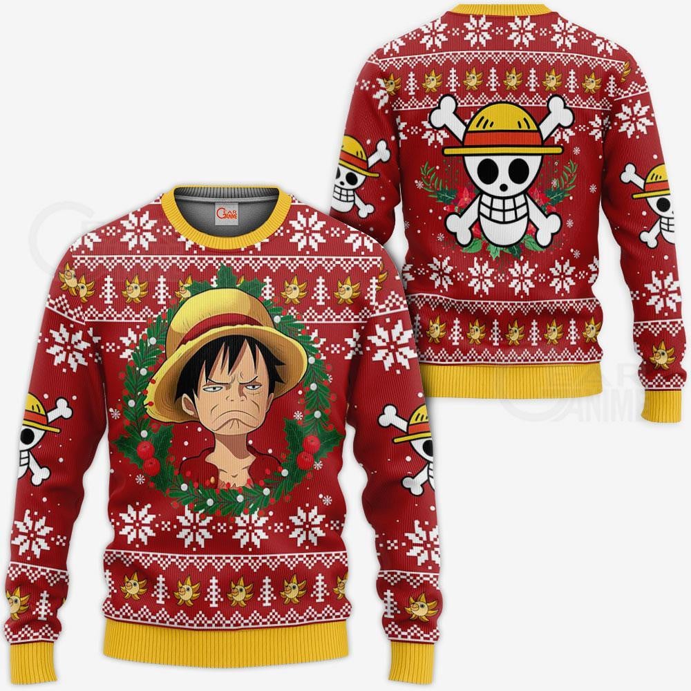 Luffy Funny Face One Piece Anime AOP Ugly Sweatshirt, Sweater