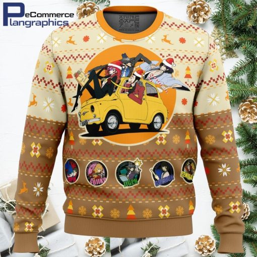 lupin the 3rd happy trip all over print ugly christmas sweater 1 xyhfiz