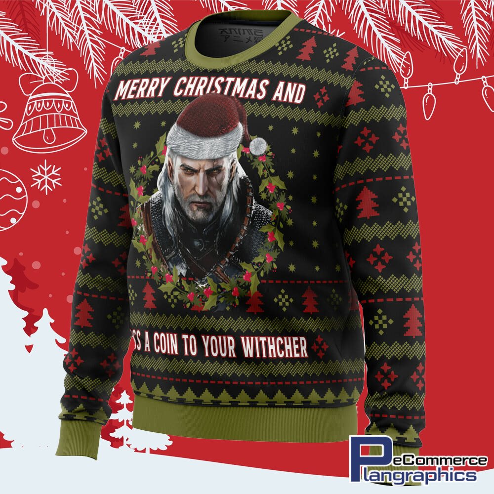 Merry Christmas And Toss A Coin The Witcher All Over Print Ugly Christmas Sweater