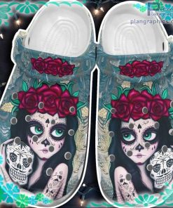 beautiful girl flower sugar skull mexican crocs clog shoes qskSN