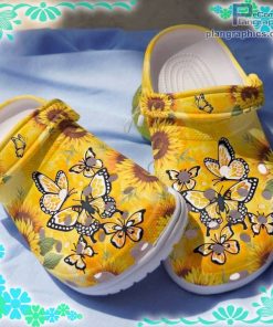 yellow butterfly sunflower crocs clog shoes 78bz6