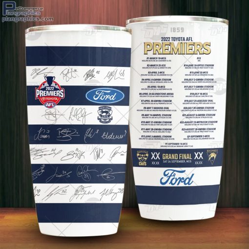 geelong cats afl 2022 premiers guernsey with team signatures tumbler 3 afQE5