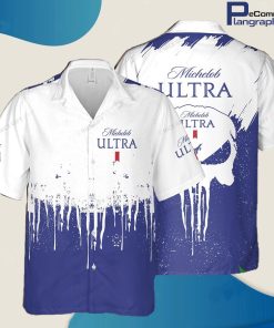 michelob ultra white and blue splash hawaiian shirt h9sjnn