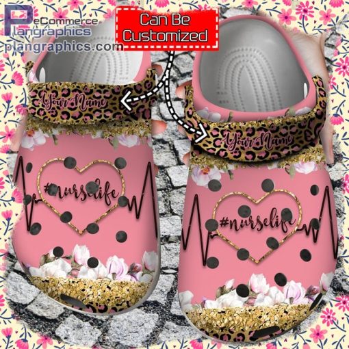 nurse crocs personalized nurse life heart glitter leopard clog shoes 1 YpjdY